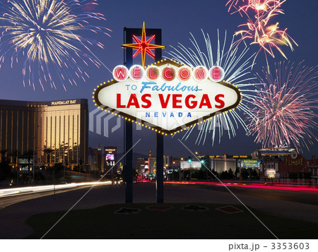 Las Vegas Welcome Sign with Fireworks in Background 3353603