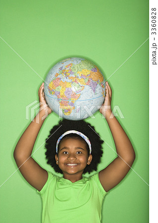 Girl with globe on head. 3360828