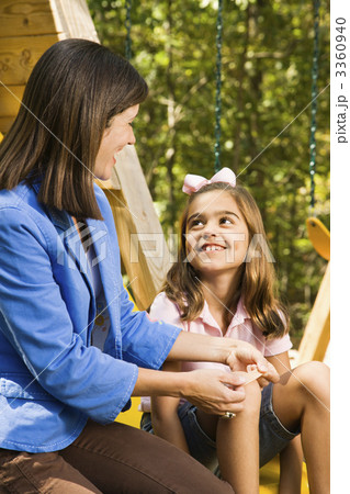 Mom bandaging scrape. Mom bandaging scrape. 3360940