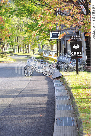 初秋の観光地　紅葉　自転車 3379897
