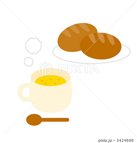 朝食 ロールパンとスープ のイラスト素材