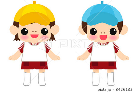 体操服を着た男の子と女の子の園児のイラスト素材