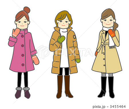 コート女性３人のイラスト素材