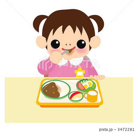 給食を食べる女の子のイラスト素材