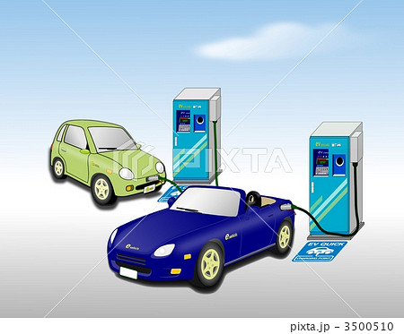 Ev 電気自動車と充電器のイラスト素材