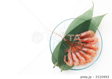 ガラスの皿に盛った甘エビ 3520993