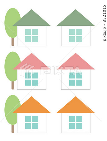 三角屋根の家3色セット 緑 ピンク オレンジ のイラスト素材