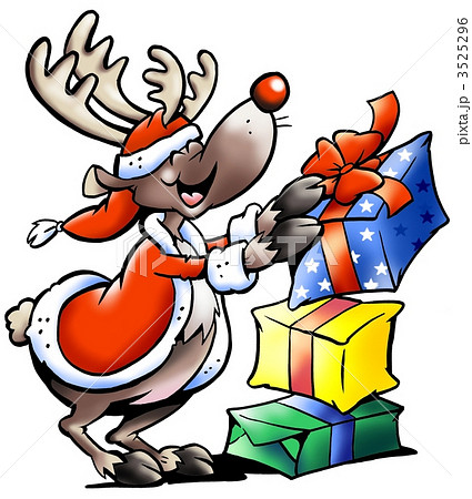 Rudolph stacking Christmas gifts 3525296