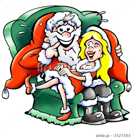 Santa Claus sits in an armchair with a Christmas girl on his lap 3525303