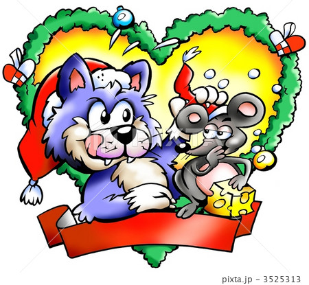 Cat and mouse in a Christmas decoration frame 3525313