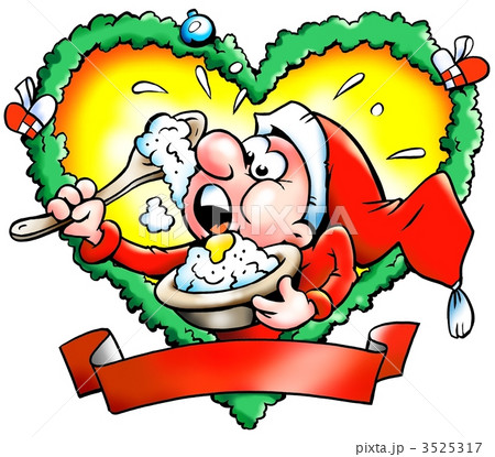 Elf hungry for rice pudding in a Christmas decoration frame 3525317