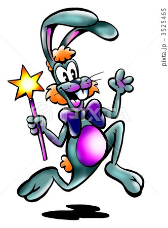 Rabbit jumps with a wand in his hand Rabbit jumps with a wand in his hand 3525465