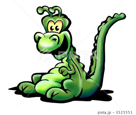 Dinosaur sitting on the ground with a long green tail Dinosaur sitting on the ground with a long green tail 3525551