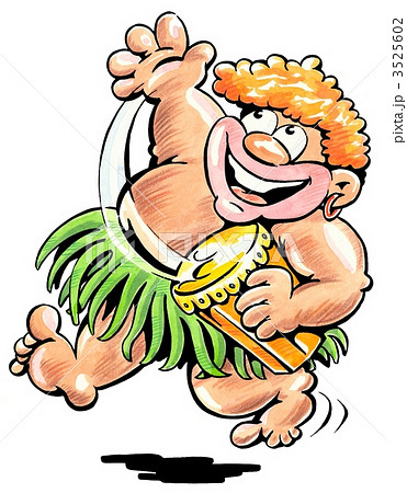 Pygmy running and playing bongo drum 3525602