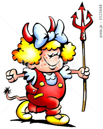 Devil girl walking in a red overalls 3525688