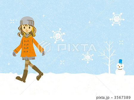 雪の中を歩く女の子のイラスト素材