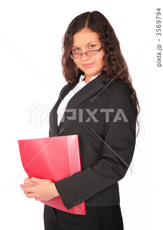 beautiful brown-haired woman with red folder beautiful brown-haired woman with red folder 3569794
