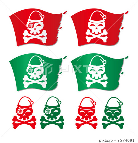 サンタクロースの帽子を被った骸骨の海賊旗のイラスト素材