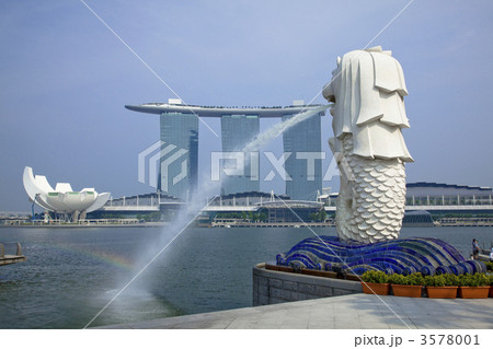 シンガポールのマーライオンとマリナベイサンズホテル シンガポールのマーライオンとマリナベイサンズホテル 3578001