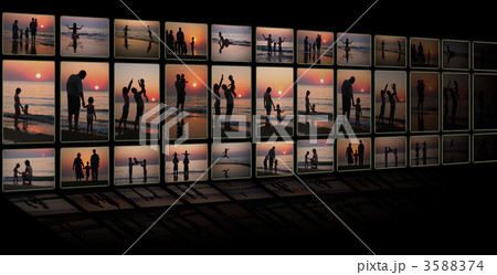 collage on black background as TV from many photos family on bea collage on black background as TV from many photos family on bea 3588374