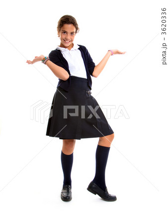 Schoolgirl holding two invisible objects 3620336