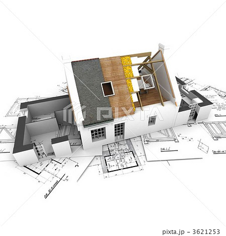 House with exposed roof layers and plans 3621253