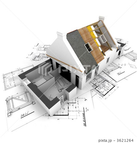 House with exposed roof layers and plans 3621264