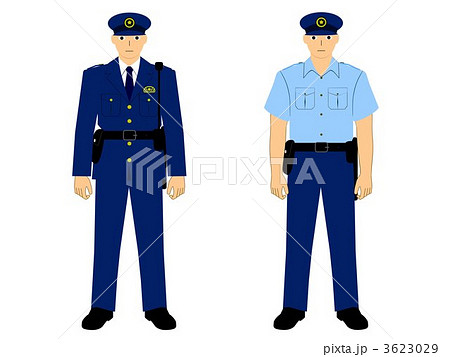 長袖と半袖の制服を着た警察官のイラストのイラスト素材