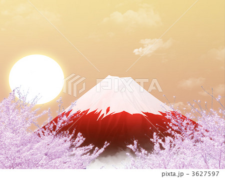 赤富士と桜のイラスト素材