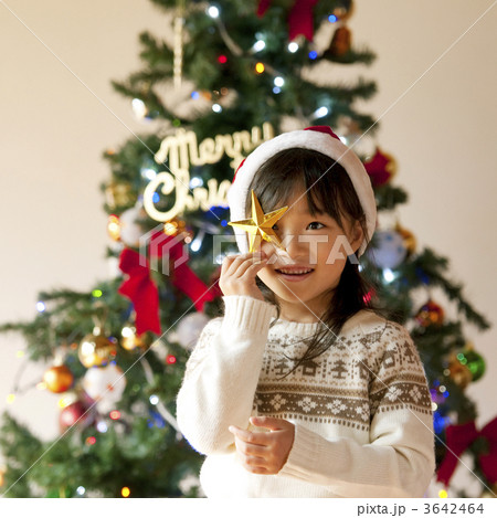 オーナメントの星を持ち微笑む女の子 3642464