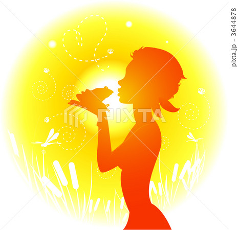 Beautiful girl kissing frog and imagining Prince Charming 3644878