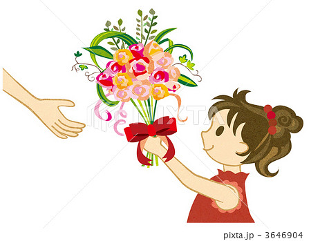 花束を渡す女の子のイラスト素材 3646904 Pixta