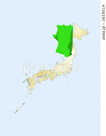 日本地図 日本列島 秋田県のイラスト素材