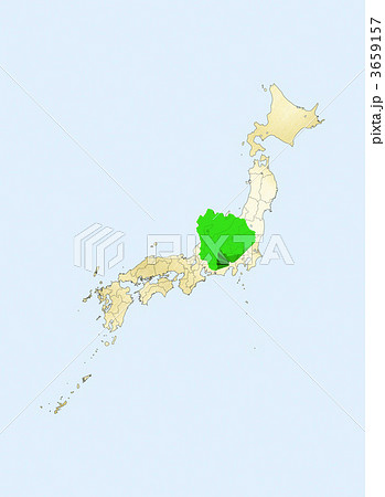 日本列島 日本地図 山梨県のイラスト素材