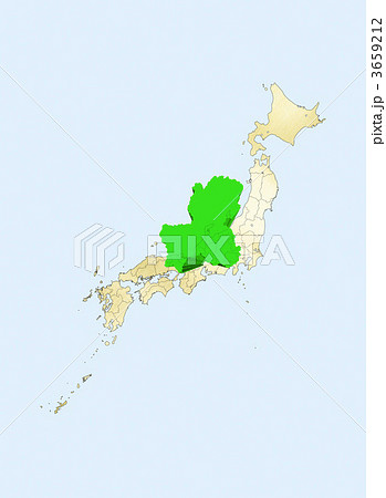 日本列島 日本地図 岐阜県のイラスト素材