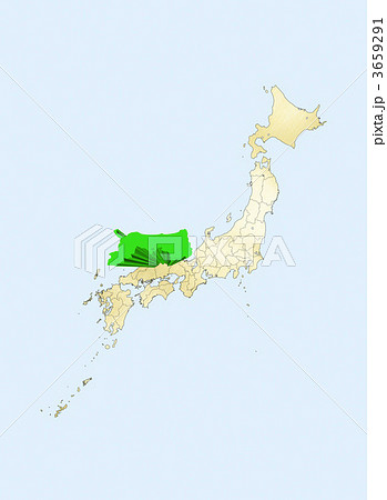 日本地図 日本列島 鳥取県のイラスト素材