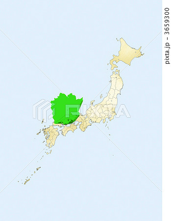 日本列島 日本地図 岡山県のイラスト素材
