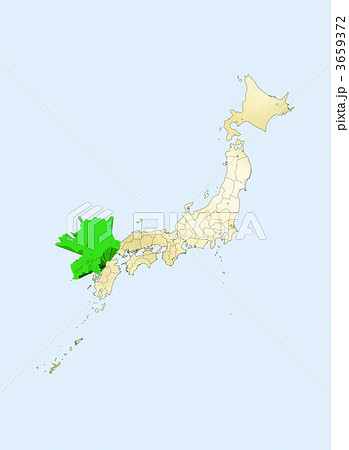 日本列島 日本地図 福岡県のイラスト素材