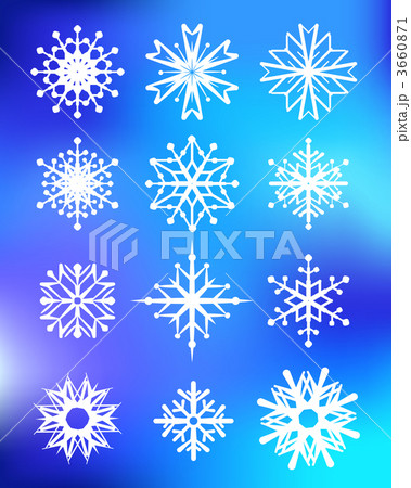 Set of different shaped snowflakes in a row 3660871