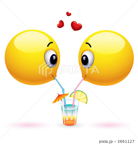 Couple of smiling balls sharing drink Couple of smiling balls sharing drink 3661127
