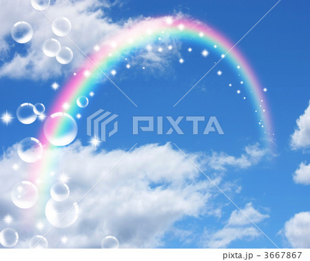 虹　青空　しゃぼん玉　晴天　虹とシャボン玉　晴天 3667867