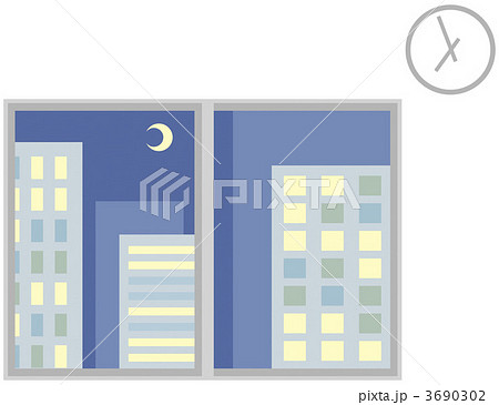 夜のオフィス窓際のイラスト素材 夜のオフィス窓際のイラスト素材