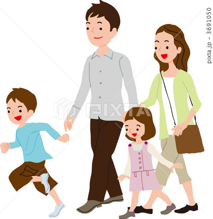 家族みんなで歩くのイラスト素材 3691050 Pixta