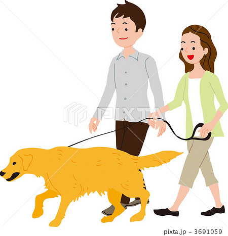 犬の散歩をする夫婦のイラスト素材 3691059 Pixta