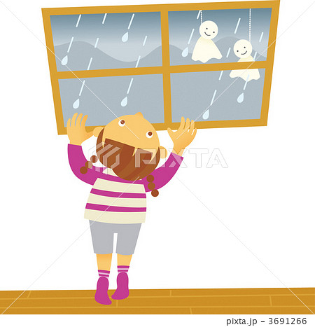 家の窓から雨の外をのぞ子供のイラスト素材