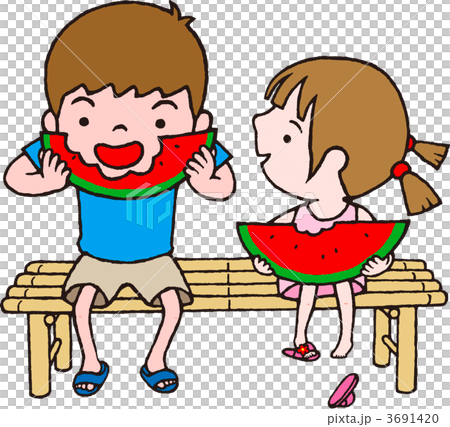 Brother and sister who eats watermelon Brother and sister who eats watermelon 3691420