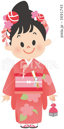 着物姿の女の子のイラスト素材