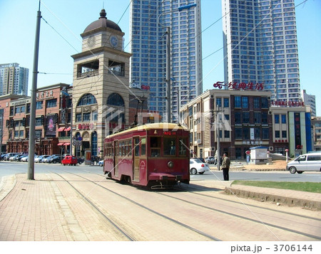 中国 大連 路面電車の写真素材