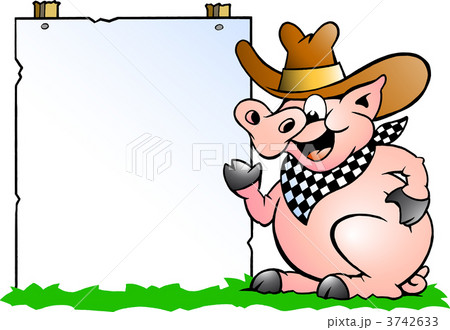 Hand-drawn Vector illustration of an Pig Chef in front of a sign 3742633