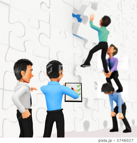 3D businessmen assembling a puzzle 3D businessmen assembling a puzzle 3746027